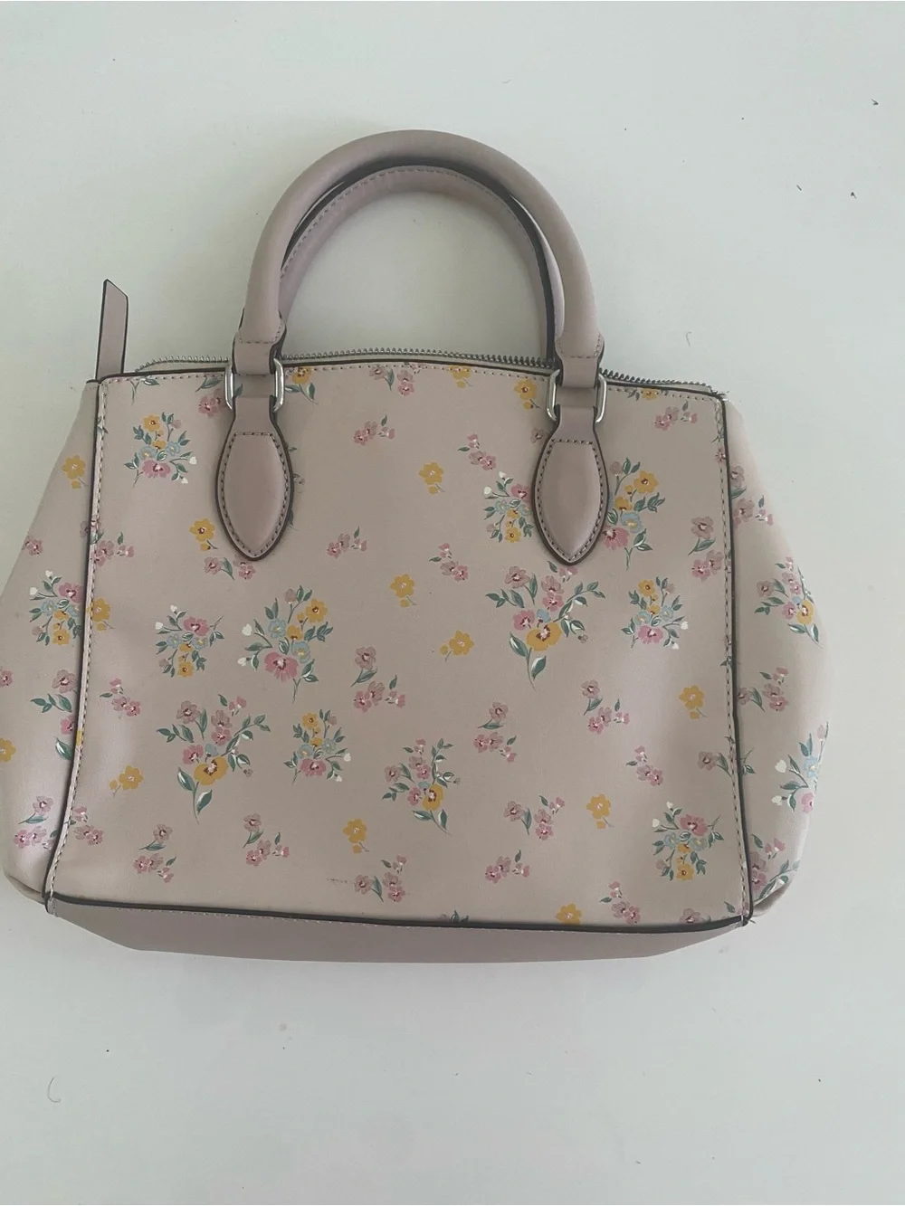 Nine West Pink Floral Satchel with Yellow Accents